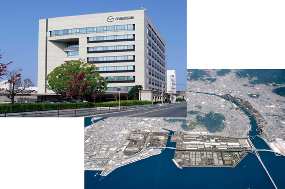 マツダ広島本社ビルと本社工場上空圏